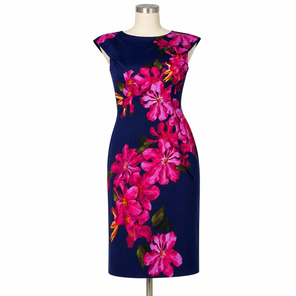 Wisp Floral Sheath Dress 2P Navy Fuchsia Stitch Fix Exclusive NWT